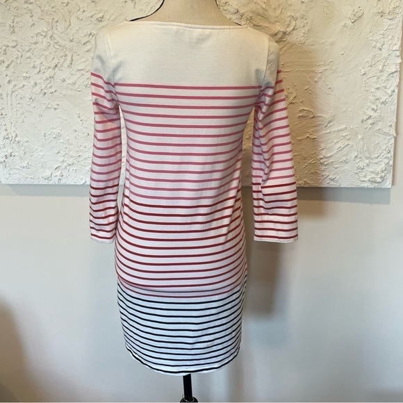 Boden Striped Boatneck 3/4 Sleeve Dress White Pink Red Black Sz 2 Cotton. - Picture 2 of 7